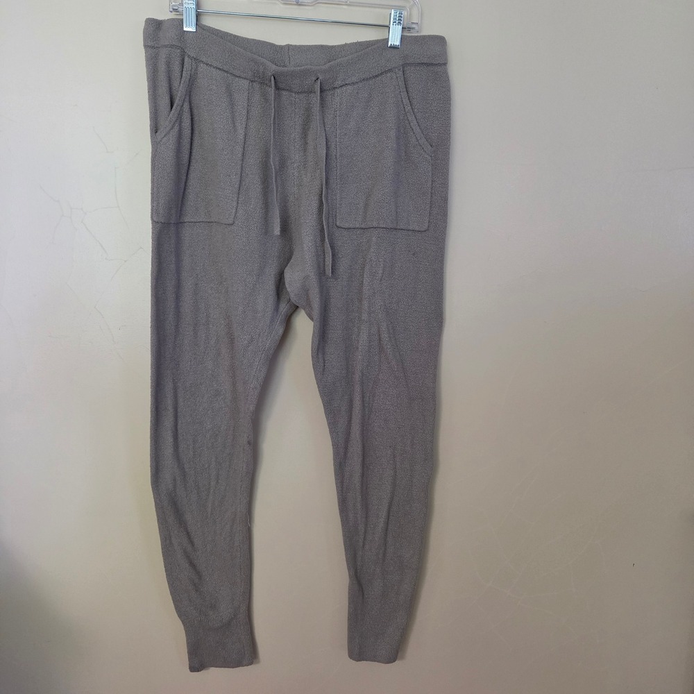 Barefoot Dreams CozyChic Lite Joggers Taupe Knit Lounge Pants Size L 488